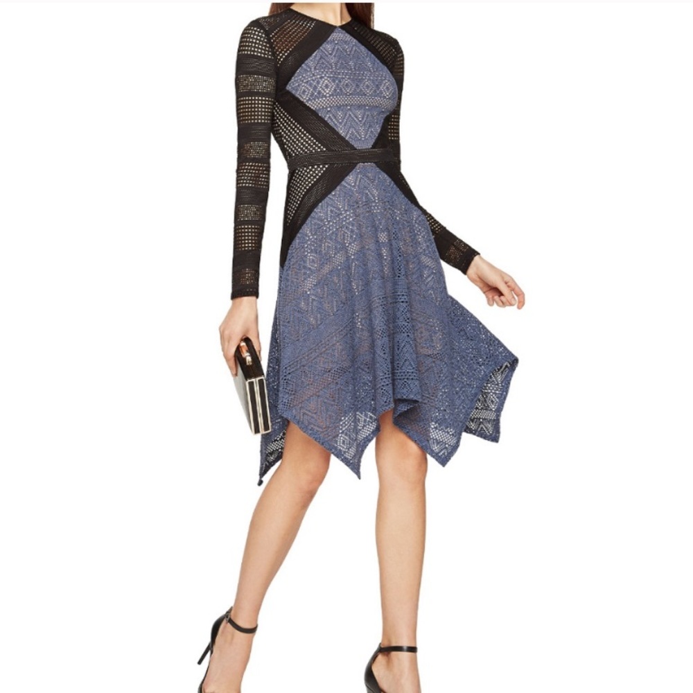 Black & Blue Lace Fit-and-Flare Handkerchief-Hem Dress